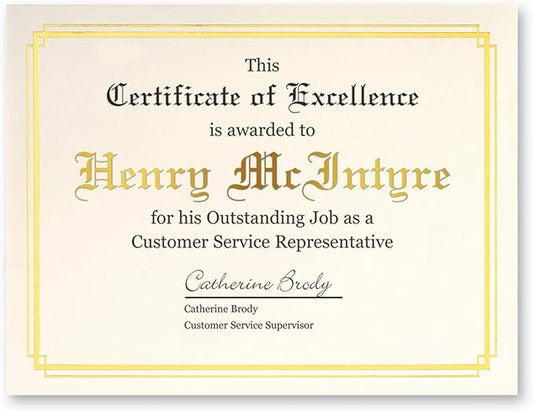 PaperDirect Foil Elegance Specialty Certificates, 50 Sheets of 38lb Cream Paper, 8½" x 11", Double Gold Foil Border, Perfect for Awards, Students, Employees, Volunteers, Course Completion, Diplomas
