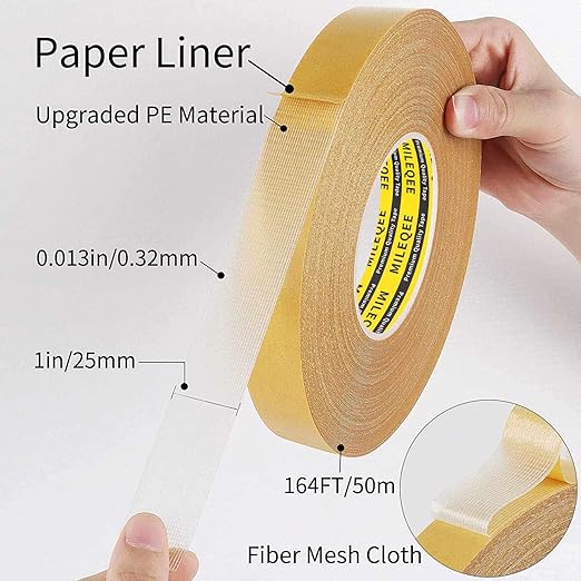 MILEQEE 2Pack Double Sided Tape Heavy Duty, 1in x 164FT (328FT Total), Extra Large Universal High Tack Mounting Tape, Strong Wall Adhesive Strips Fiberglass Mesh, Sticky Clear Tape, Poster Decor