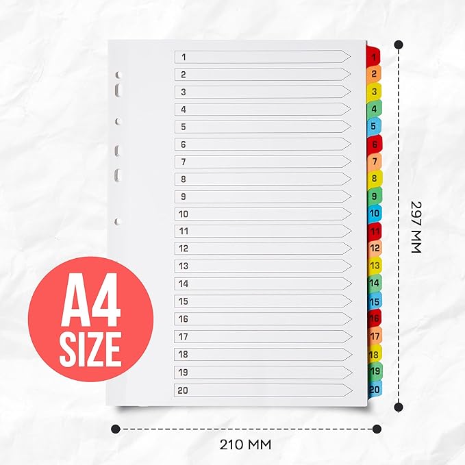 Binder Dividers with Tabs 1-20 Numbered – A4 (10 Pack) | Dividers for 3 Ring Binder | Numbered Tab Dividers for Office, School & Home Organization - The Paper Shop