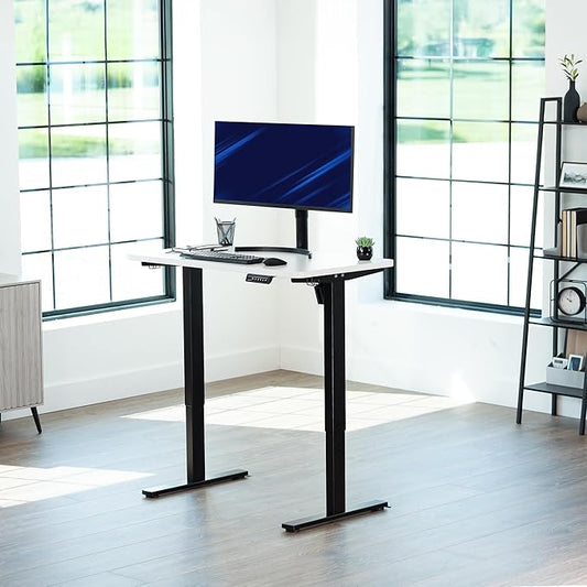 VIVO Electric 43 x 24 in Standing Desk, Memory Height Adjustment, 1B Series, Holds 220 lbs, One-Piece White Top, Black Frame, DESK-KIT-1B4W