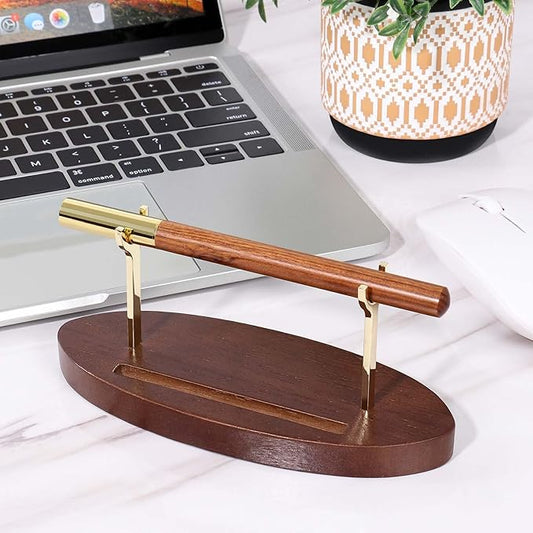 Htoxsdc Pen Holder Desk Organizers and Accessories Desk Decor ,Exquisite Wooden Pen Holder ,with a Cool Pen and Two Refills for Office and Home (Style B)