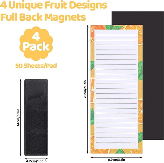 Thboxes 4 Pack Magnetic Note Pad for Fridge with Pen Holder, Totally 200 Sheets Grocery List Magnet Pad for Refrigerator Magnetic Shopping List Pad(Fruit Design)