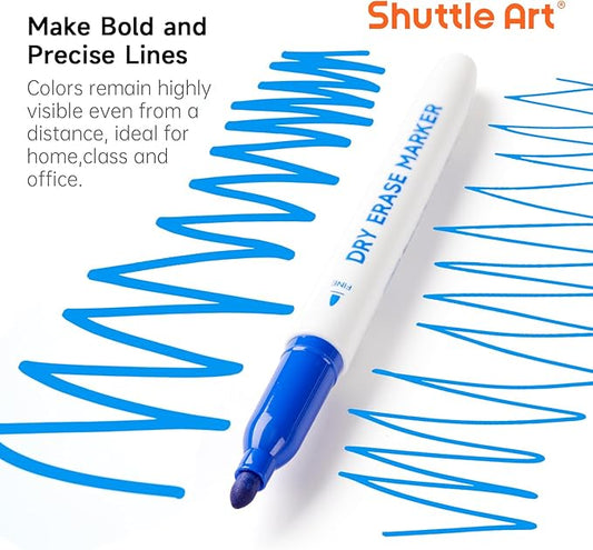 Shuttle Art Blue Dry Erase Markers, 60 Pack Magnetic Whiteboard Markers with Erase,Fine Point Dry Erase Markers Perfect For Writing on Whiteboards, Dry-Erase Boards,Mirrors for School Office Home