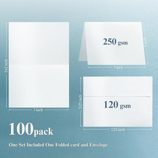 White Shimmer 5x7 Blank Cards and Envelopes, Goefun Pearl White Folded Cardstock and A7 Envelopes Self Seal 100 Pack for Wedding, Invitations, DIY Greeting Cardstock, Thank You Cards & All Occasion