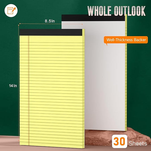 Roneky Yellow Legal Pads 8.5 x 14 Note Pads, 6 Pack 8.5 x 14 Notepads, Wide Ruled Lined Paper, Micro Perforated Writing Paper, 30 Sheets Per Notepad for Work/School/Office