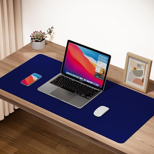 Boutilon Leather Desk Pad Protector,Non-Slip Mouse Pad,Laptop Desk Pad,Office Mouse Mat,Waterproof Leather Desk Blotter,Desk Writing Pad for Office and Home (M-Navy,30"x14")