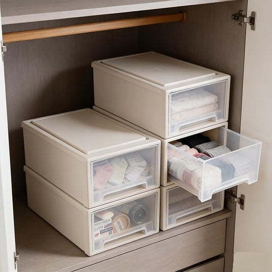 Buyitt 12 Quart Desktop Drawer Storage Unit, Plastic Stackable Storage Drawer, 4 Pack