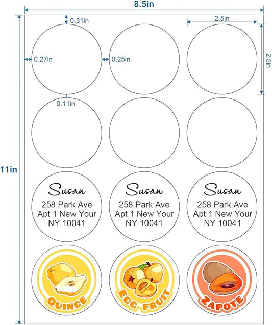 Methdic 2.5" Diameter High Visibility Printable Round Labels,Matte White,360 Customizable Blank Stickers