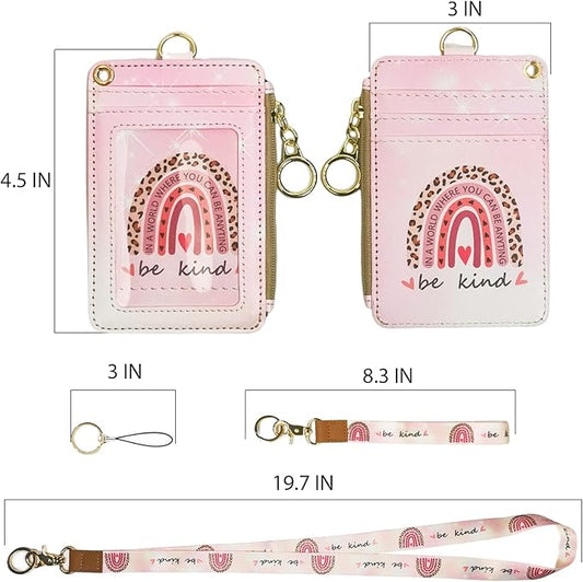 lanyards for id Badges, Lanyard Wallet for Women,Fashion Badge Holder with Zipper(Be Kind