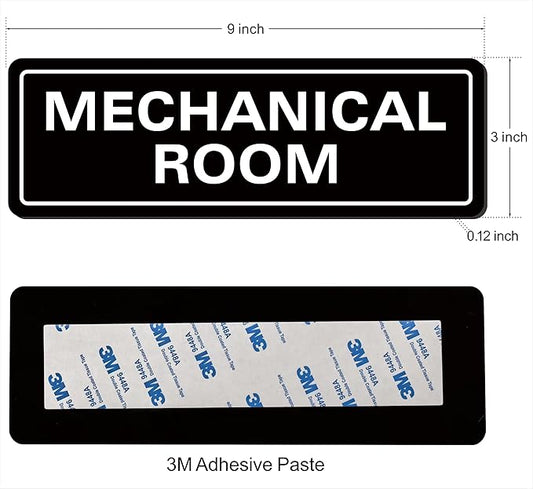 Mechanical Room Sign – Equipment Room Sign, Premium Durable Acrylic Material, Super Strong Self-Adhesive, Quick Installation, Suitable For Home And Business (9 × 3 Inches, Black)
