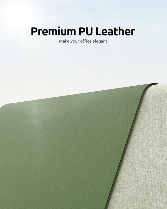YSAGi Leather Desk Protector, Office Mat, Large Mouse Mat, Non-Slip PU Leather Blotter, Laptop Desk, Waterproof Writing Pad for Office and Home (Bamboo Green, 35.4" x 17")