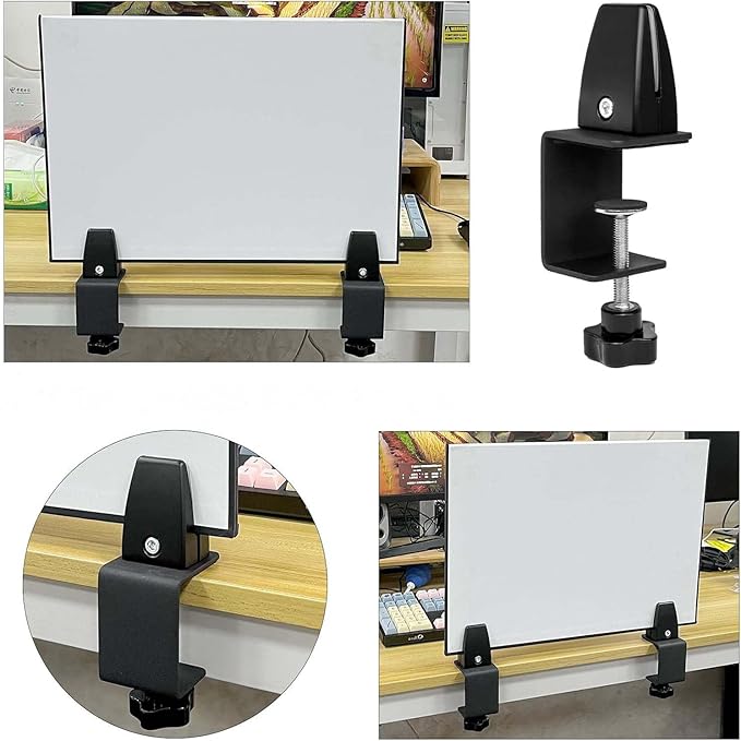 Jhanw 4-Pack Adjustable Aluminum Desk Clamps - Fits 1/8" to 51" Panels, Black Plexiglass/Privacy Screen Clips for Office Dividers & Sneeze Guards