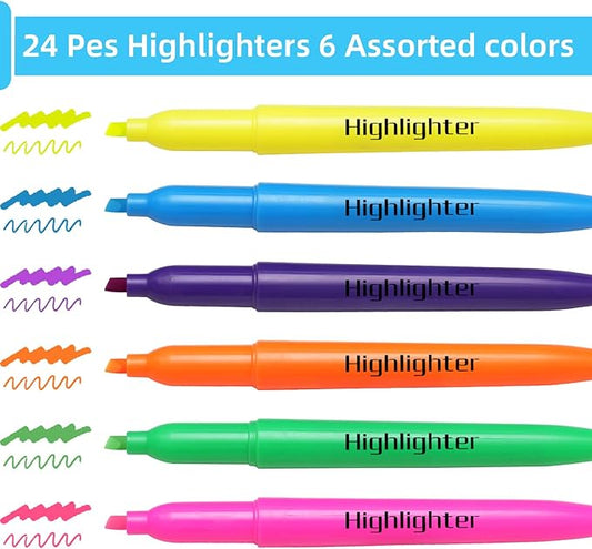 Dacono Highlighters Assorted Colors, Highlighters for School with Soft Chisel Tips, Bible Highlighter No Bleed, Quick-Drying Highlighter Markers for Teacher Students, Classroom Must Have, 24 Pack