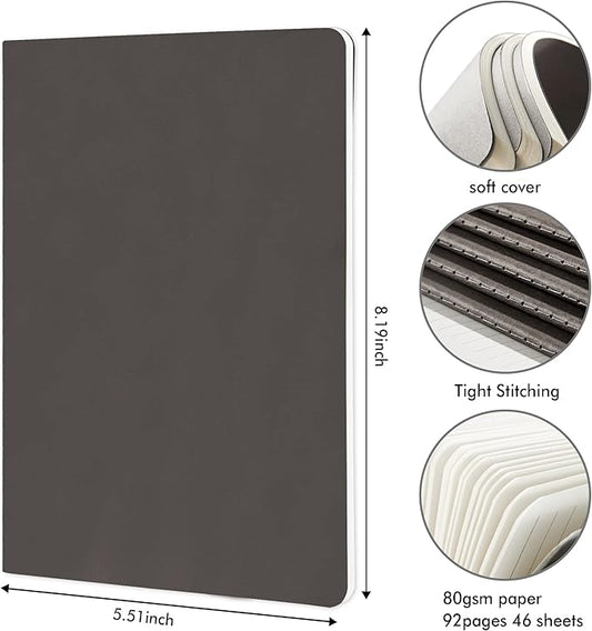 8 Pack Soft Cover Journal Bulk, Feela Notebooks College Ruled for Work, Lined Travel Journal for Women Men, Note Taking Notebook School Supplies Business Writing, 8.2” x 5.5”, A5, Gray
