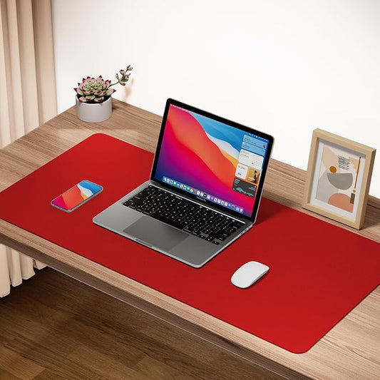 Boutilon Leather Desk Pad Protector,Non-Slip Mouse Pad,Laptop Desk Pad,Office Mouse Mat,Waterproof Leather Desk Blotter,Desk Writing Pad for Office and Home (XXXL-Red,47"x 24")