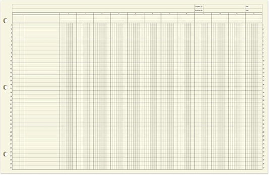 BookFactory Ledger Sheets/Large 12 Column Accounting Ledger Columnar (Twelve Columns) Loose Leaf Paper - 17'' x 11'', 50 Pages, Loose Leaf, 3 Hole Punched (Made in USA)