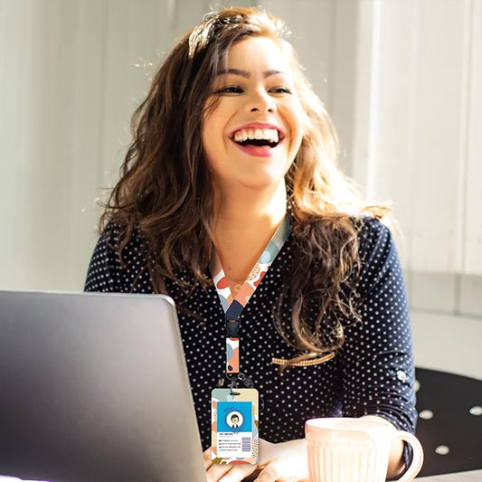 ID Badge Holder with Breakaway Lanyard, Retractable Badge Reel Heavy Duty, Cute Lanyards for ID Badges Ajustable, Teacher Nurse Work Office Gifts, Boho Abstract Art Design