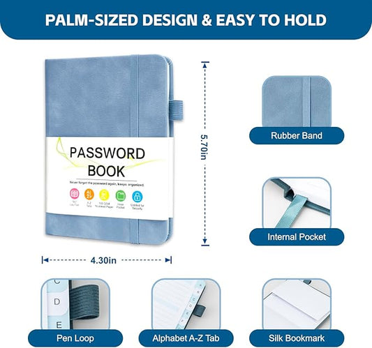 Password Keeper Book with Alphabetical Tabs,4.3"x5.7" Small Password Books for Seniors Password Notebook for Internet Website Address Log in Detail (Blue)