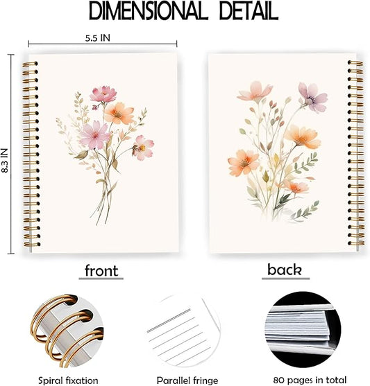 JWVK Rustic Wild Flower Spiral Notebook, Vintage Floral Botanical Notebooks for Note Taking, Cottagecore Flower Aesthetic Journal for Women, Girly Office Supplies, 5.5x8.3 Inch