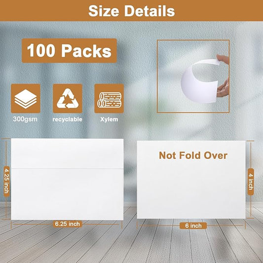 Silunkia 100 Packs Blank White Note Cards and Envelopes 4 x 6 Heavyweight Single Panel Cardstock and A4 Envelopes Printable Self Seal for Greeting Cards, Wedding Invitations, Baby Showers