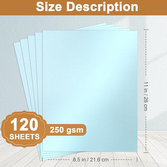 Silunkia 120 Sheets Light Blue Shimmer Cardstock 8.5 x 11 Certificate Paper, 250gsm/92lb Thick Craft Paper Light Blue Card Stock for DIY Cards Making, Greeting Cards, Wedding Invitations, Menus