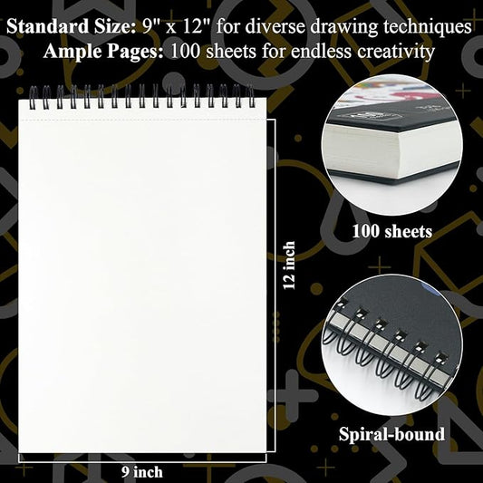 Sketch Book for Kids, 9" x 12" Kid Sketchbook, 100 Sheets (73lb/120gsm) Drawing Paper for Kids, Spiral Sketch Pad for Kid, Christmas Gifts for Grandkids.