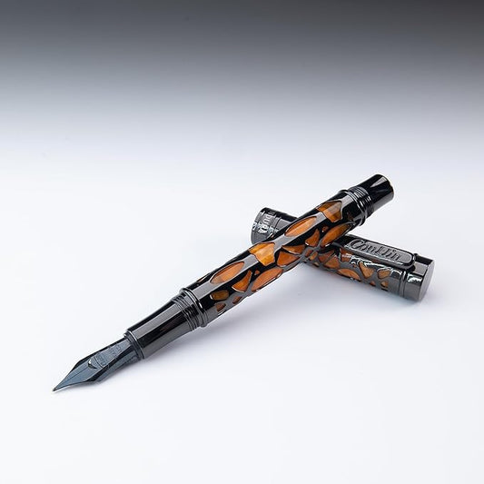 Conklin Endura Deco Crest Fountain Pen in Orange with Rose Gold Accents – Broad Nib, Refillable Luxury Writing Instrument