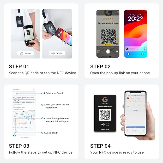 HotLabel β Google Review Stand 1-Pack β Bonus Google Review Tap Card 1-Pack β Black β NFC Tap & QR Code β Supports 2 Different Stores or Same - All Phones Compatible β No App/Subscription