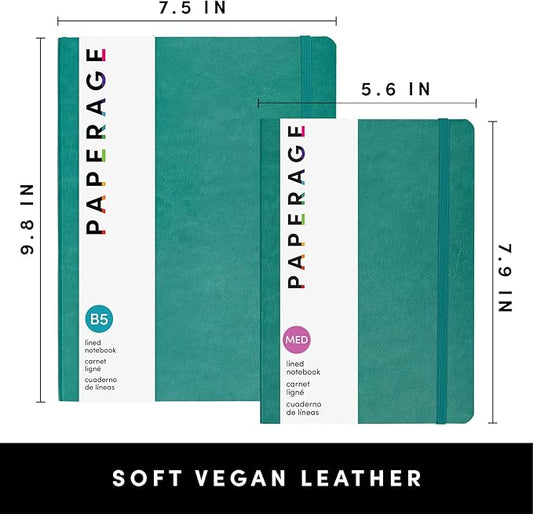 PAPERAGE Softcover Lined Journal Notebook (Teal), 176 Pages, Large B5 College Ruled Notebook, 7.5 inches x 9.8 inches - 100 GSM Thick Premium Paper, Soft Vegan Leather Journal for Home, Work & School