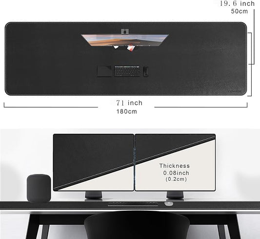 CENNBIE Leather Desk Mat Large, 71" x 19.6" Desk Pad Blotter Protector, Extended Non-Slip Mouse Pad, Waterproof PU Leather Large Mouse pad for Desk Office and Home (Black)