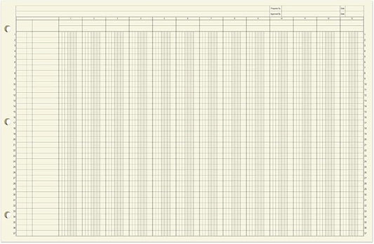 BookFactory Ledger Sheets/Large 13 Column Accounting Ledger Columnar (Thirteen Columns) Loose Leaf Paper - 17'' x 11'', 50 Pages, Loose Leaf, 3 Hole Punched (Made in USA)