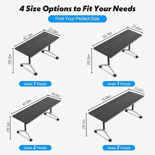 Goakwwuz Conference Room Table, Folding Conference Tables,Thicken Grey Tabletop,Flip Top Wooden Seminar Meeting Room Table for Conference Room Offices (10, Grey, 55.1”)
