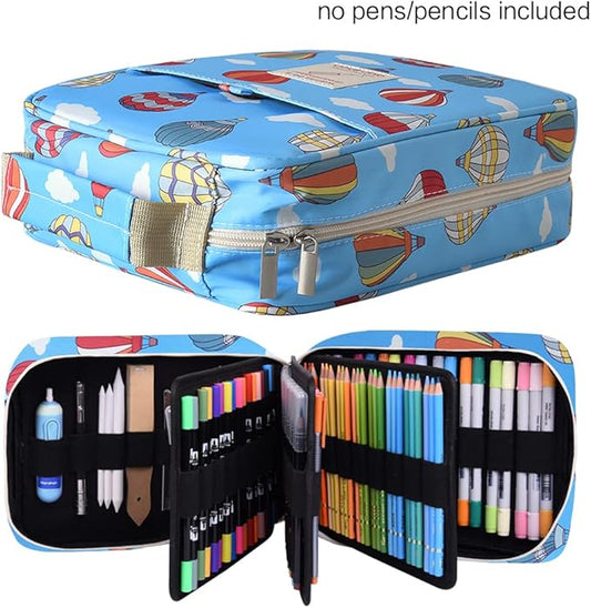 qianshan Pencil Case Holder Slot - Holds 202 Colored Pencils or 136 Gel Pens with Zipper Closure - Large Capacity Pen Organizer for Watercolor Pens or Markers - Perfect for Artist Blue Balloon
