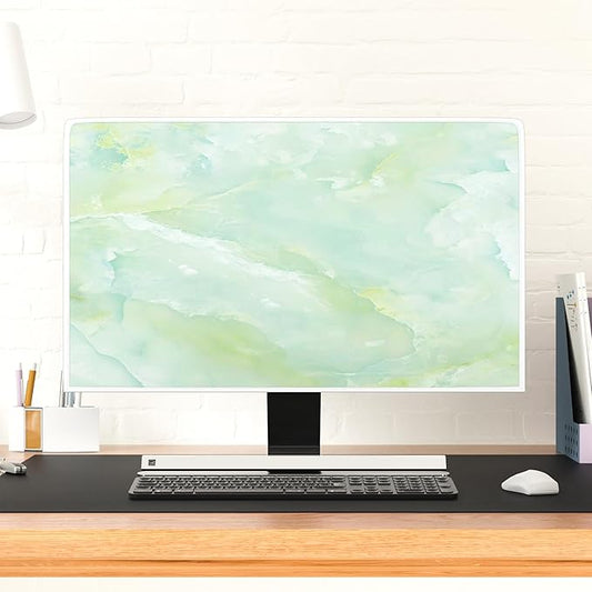 Baocicco Sage Green Marble Waterproof 22, 23, 24, 25 Inch Anti-Static Dustproof LCD/LED/HD Abstract Creative Desige Monitor Accessories Laptop TV LCD Screen Texture Monitor Decoration for Tablet