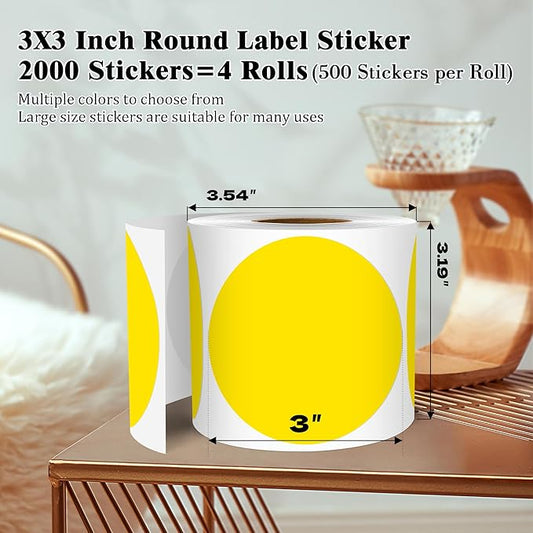 3 Inch Round Colored Dot Stickers, 2000 PCS, 4 Rolls in Dispenser Box - Yellow Circle Color Coding Labels Dot Labels for Office, Home, Inventory Organizing