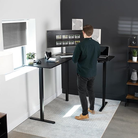 VIVO Electric Corner 63 x 55 inch L-Shaped Standing Desk, Memory Height Adjustment, Black Top Black Frame, DESK-E3CTB