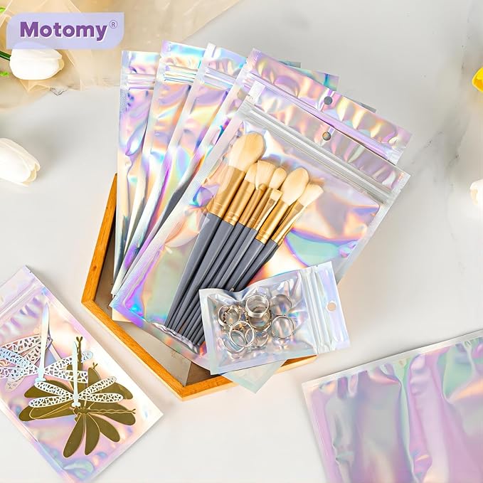100Pcs Holographic Resealable Bags, 4x6 inch Packaging Foil Pouch ,Motomy Mylar Food Storage Bag Great for Small Business and Party Favor……