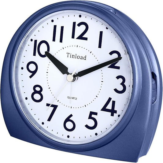 Tinload 5.5" Large Analog Alarm Clock Silent Non Ticking, Gentle Wake, Beep Sounds, Increasing Volume, Battery Operated Snooze and Manual Light, Blue