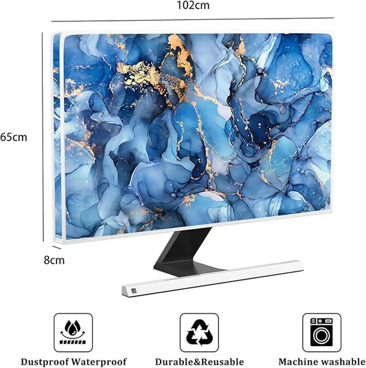 Baocicco Navy Blue Gold Marble Waterproof TV Dust Cover 40, 41, 42,43 Inch Creative Texture Grain Television Screen Cover Abstract TV Display Protectors Protective LED LCD OLED TVs Dust-Proof