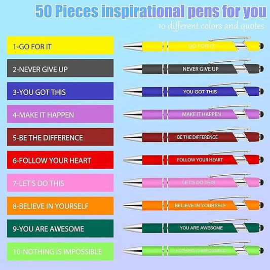 Greengines 100 Pcs Inspirational Pens - Motivational Ballpoint Bulk Pens with quotes Stylus Tip Gifts for School Coworkers Office Supplies Black Ink