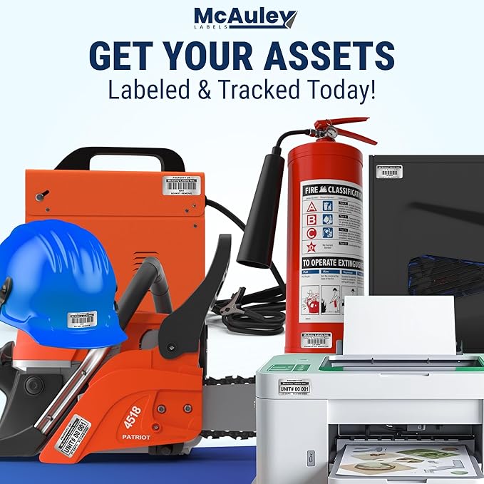 McAuley Labels Custom Asset Tags for Equipment – Numbered, Permanent, Adhesive, Metalized Silver Polyester - ID Label - 2x1 Inches