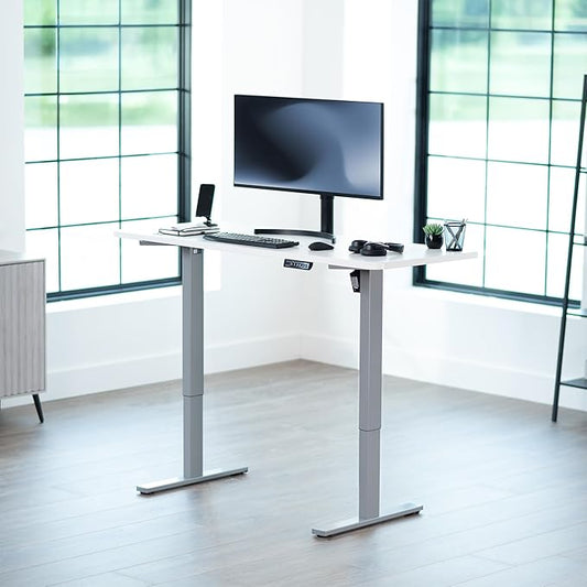 VIVO Electric 60 x 24 in Standing Desk, Memory Height Adjustment, 1B Series, Holds 220 lbs, One-Piece White Top, Gray Frame, DESK-KIT-1G6W