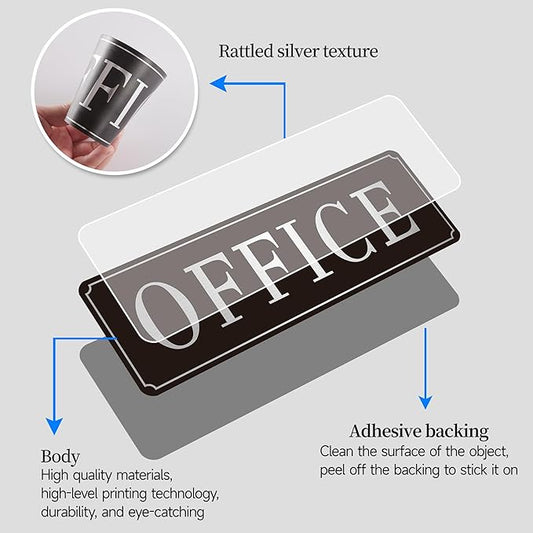 The Office Door Sign for Home and Business,Self-Adhesive Waterproof and Fade-Resistant Modern Brushed Silver Office Sign Sticker for House,Business,Door, Window(Silver)