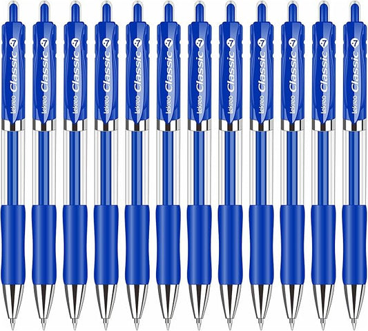 Lekreo Classic Retractable Gel Roller Pens, 0.7mm Fine Point, Blue Ink (Blue Ink - 12 Packs)