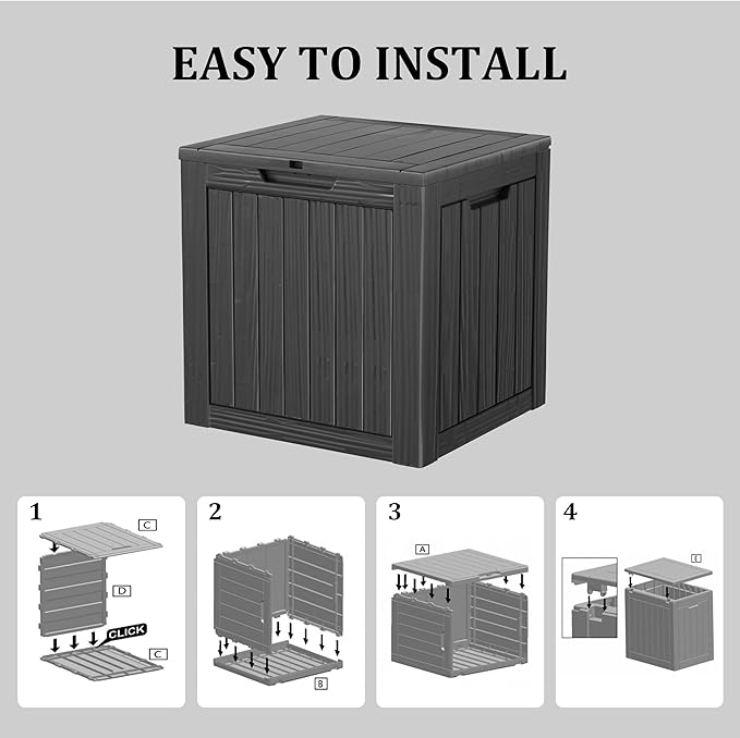 TARKARI 35 Gallon Lockable Resin Deck Box, Waterproof & UV-Resistant Outdoor Storage Box for Outdoor Cushion Storage, Garden Tools & Pool Accessories Storage, Black