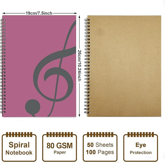 MAXCURY Blank Sheet Music Composition Manuscript Staff Paper Art Music Notebook Black 100 Pages 26x19cm (Pink/Grey Green)