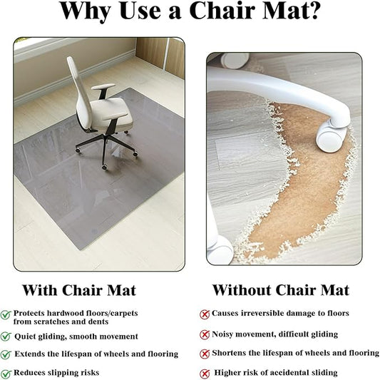 Koonmi Tempered Glass Chair Mat for Hardwood Floors & Carpets, 30" x 55“ Grey Heavy Duty Office Floor Protector, Scratch & Dust Concealing, Noise-Free for Home Office Desk