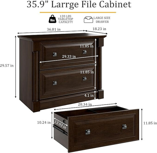 blini 2 Drawer File Cabinet Farmhouse Lateral File Cabinet with Hanging File Folders,Fits Letter/Legal/A4 Sizes, 36.8" Large Wood File Storage Cabinets Printer Stand for Home Office
