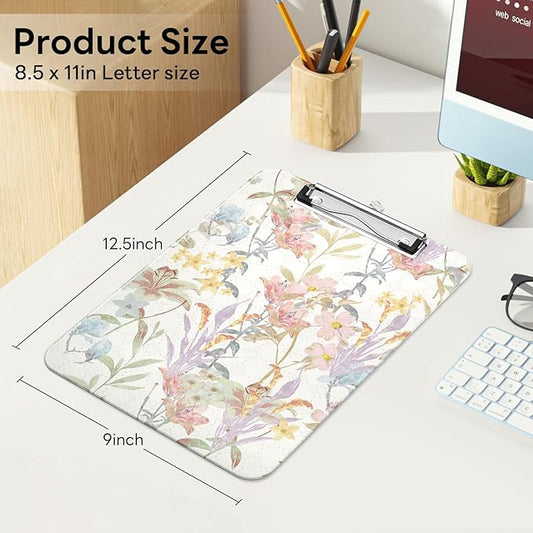 Luminzo Plastic Cute Clipboard Low-Profile Metal Clip, A4 Letter Size 9 x 12.5 in, 8.5 x 11 Paper Clip Board for Teachers, Nurses, Classroom,Botanical Print
