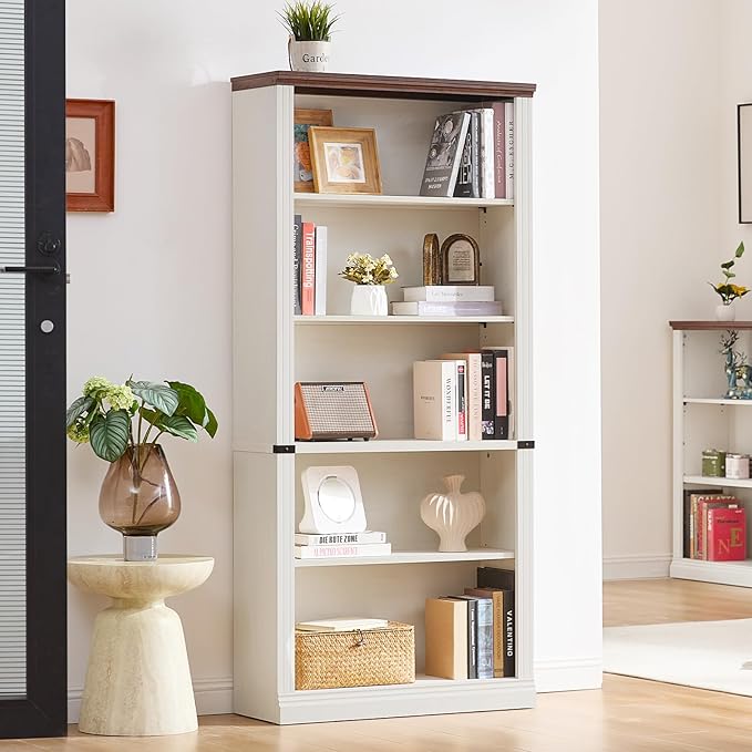 RWYHG 70" White Tall Bookshelf Set of 3,5-Tier Thick Wooden Book Shelf with Adjustable Shelves,Free Standing Farmhouse Bookcase with Open Display Storage,Floor Vintage Bookshelves for Living Room